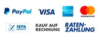 Paypal (Visa, Mastercard, American Express, SEPA-Lastschrift, Kauf auf Rechnung, Ratenzahlung)