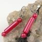 Preview: Ohrbrisur Ohrhänger Ohrringe 52mm silberfarben Perle und Walze rot-seidig Kunststoff