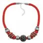 Preview: Kette Landhaus-Stil Kunststoffperle Rosenperle altsilber Kordel rot 42cm