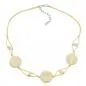 Preview: Kette 3x Scheibe Kunststoff creme-beige-marmoriert Kordel gelb 45cm