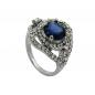 Preview: Ring 17mm großer blauer Glasstein mit kleinen weißen Glassteinen rhodiniert Ringgröße 50