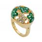 Preview: Ring 17mm mit weißen Glassteinen grün-emaillierten Flächen vergoldet Ringgröße 50