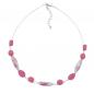 Preview: Kette Drahtkette mit Glasperlen Vierkantolive weiß-rosa und sattrosa 45cm