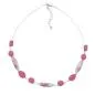 Preview: Kette Drahtkette mit Glasperlen Vierkantolive weiß-rosa und sattrosa 45cm