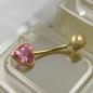 Preview: Bauchnabelpiercing Banana 20x6mm Zirkonia-Herz pink 14Kt GOLD