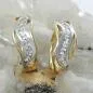 Preview: Creole Ohrring 13x5mm Klappscharnier bicolor Zirkonias 9Kt GOLD