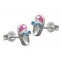 Preview: Ohrstecker Ohrring 8x4mm Kinderohrring Schuh rosa-hellblau lackiert Silber 925