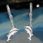 Preview: Ohrbrisur Ohrhänger Ohrringe 25x11mm Delfinpaar matt-glänzend Silber 925