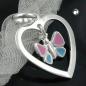 Preview: Anhänger 17x15mm Herz mit Schmetterling farbig lackiert Silber 925
