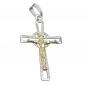 Preview: Anhänger 40x24mm Kreuz Jesus bicolor glänzend diamantiert Silber 925