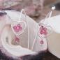 Preview: Ohrhaken Ohrring 33x105mm Herz mit Geflecht und rosa Glassteinen Silber 925