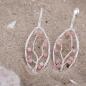 Preview: Ohrhaken Ohrring 37x125mm Spitzoval mit Geflecht und rosa Steinen Rhodonit Silber 925