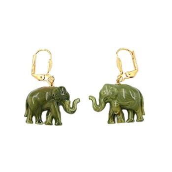 Ohrbrisur Ohrhänger Ohrringe 37x23mm goldfarben Elefant mini oliv-marmoriert Kunststoff