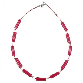 Kette Drahtkette Walze rot- seidig Kunststoffperlen 42cm