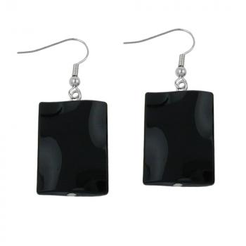 Ohrhaken Ohrhänger Ohrringe 45x17mm Viereck Kunststoff gewellt schwarz glänzend