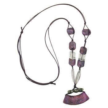 Kette 54x19mm Anhänger Rohr flach gebogen lila-marmoriert matt Kunststoffperlen 90cm