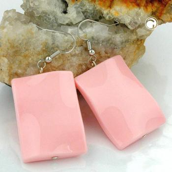 Ohrhaken Ohrhänger Ohrringe 56x25mm Viereck Kunststoff gewellt rosa-glänzend