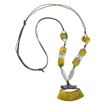 Kette 54x19mm Anhänger Rohr flach gebogen gelb-oliv-marmoriert matt Kunststoffperlen 90cm