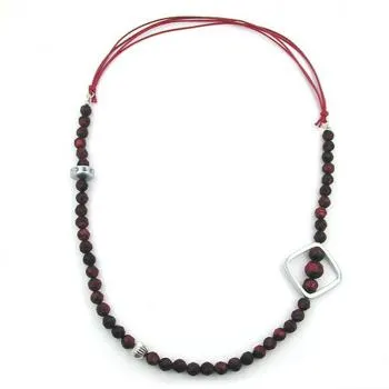 Kette, Perle barock rot, Viereck chrom