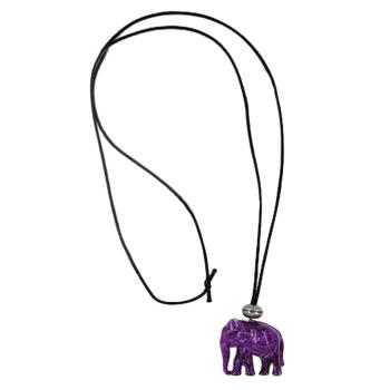 Kette 35x32x18mm Elefant Kunststoff lila-weiß marmoriert Kordel schwarz 90cm