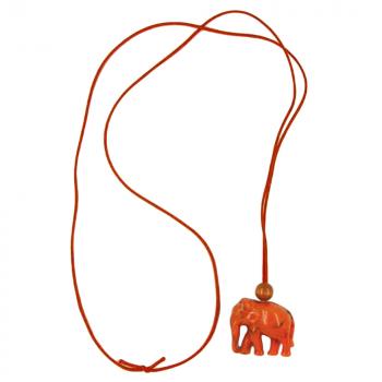 Kette 35x32x18mm Elefant Kunststoff orange-schwarz marmoriert Kordel orange 90cm