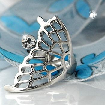Ring 31x18mm halber Schmetterlingsflügel mit 1 Glasstein rhodiniert Ringgröße 54