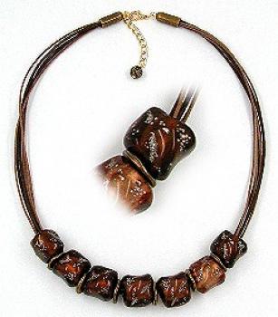 Kette 18x6mm Perle Kunststoff braun-transparent-silber Kordel braun 50cm