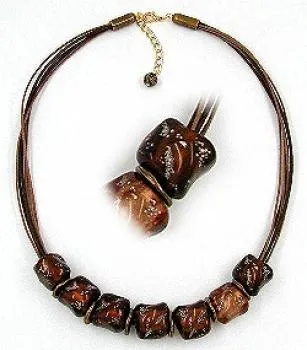 Kette 18x6mm Perle Kunststoff braun-transparent-silber Kordel braun 50cm