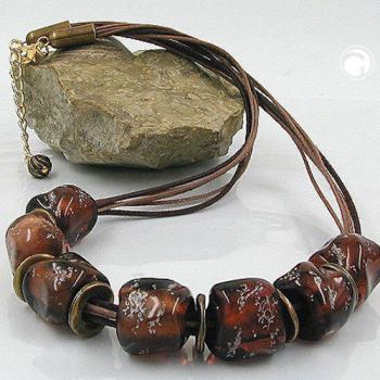 Kette 18x6mm Perle Kunststoff braun-transparent-silber Kordel braun 50cm