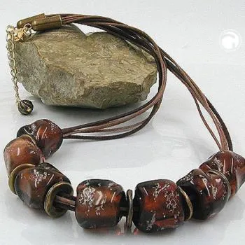 Kette 18x6mm Perle Kunststoff braun-transparent-silber Kordel braun 50cm