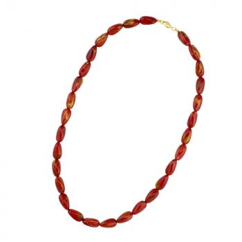 Kette 20x10mm Winkelperle Kunststoff rot-gold-weiß-marmoriert glänzend 60cm