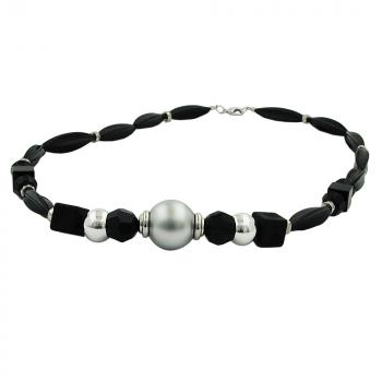 Kette, Olive schwarz, Perle chrom