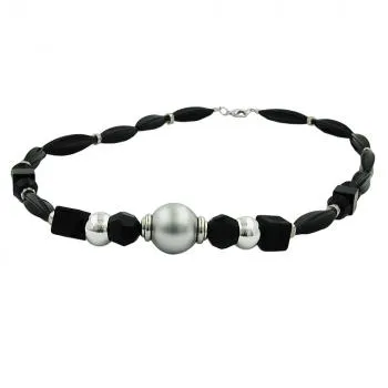 Kette, Olive schwarz, Perle chrom