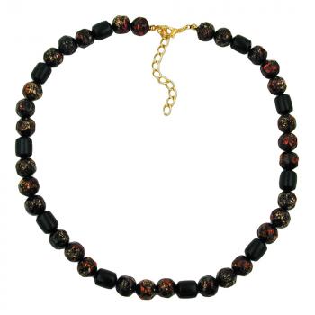 Kette 10mm Kunststoffperlen schwarz-rot-gold-gesprenkelt 42cm