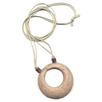 Kette Kunststoff Ring horn-marmoriert Kordel natur 80cm