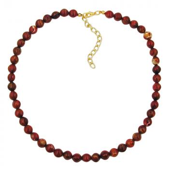 Kette 8mm Vierkantperle Kunststoff rot-gold-marmoriert glänzend 45cm