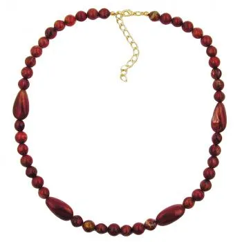 Kette Winkelperle Kunststoff rot-gold-marmoriert glänzend 45cm