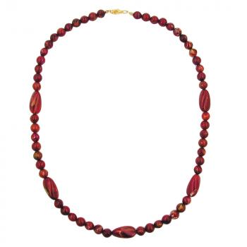 Kette Winkelperle Kunststoff rot-gold-marmoriert glänzend 55cm