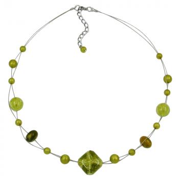 Kette Drahtkette Crash-Perle oliv Kunststoffperlen 45cm