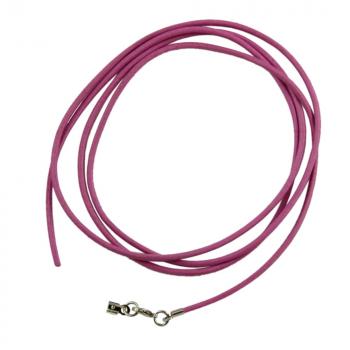 Lederband Rundschnur Rindleder 2mm pink gefärbt mit 1x Verschluss silberfarbig ca. 1m