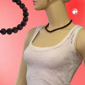 Kette 8mm Kunststoffperlen Barockperlen rot-schwarz-marmoriert 42cm