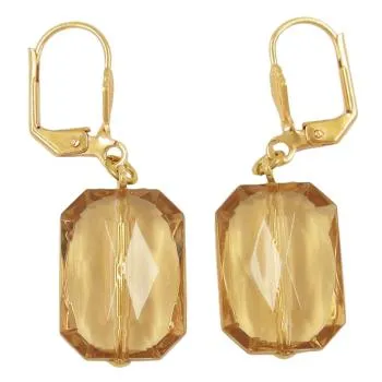 Ohrbrisur Ohrhänger Ohrringe 40x13mm goldfarben Viereck facettiert topasfarben Kunststoffperle