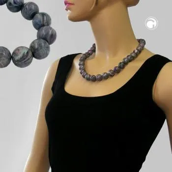 Kette, Perlen 16mm grau-ton marmor