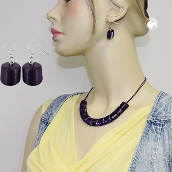 Ohrhaken Ohrhänger Ohrringe 37x15mm Schrägperle Kunststoff lila-seidig-glänzend