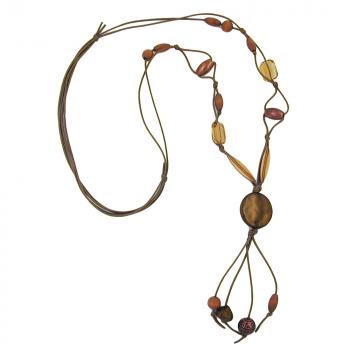 Kette Kunststoffperlen Scheibe braun-khaki seidig Kordel hellbraun 100cm