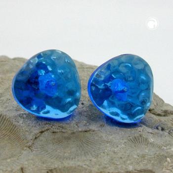 Ohrstecker Ohrring 14mm Dreieck blau-transparent gehämmert Kunststoff