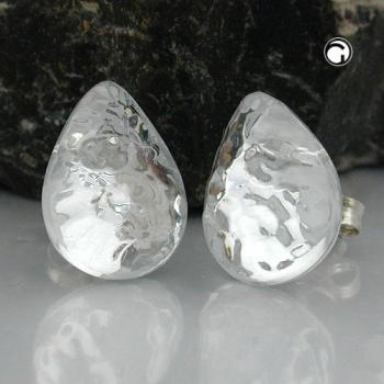 Ohrstecker Ohrring 14mm Tropfen kristall-silber-verspiegelt gehämmert Kunststoff