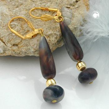 Ohrbrisur Ohrhänger Ohrringe 55x10mm goldfarben Kunststoffperle dunkelhorn