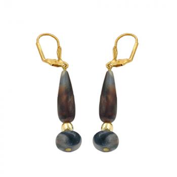 Ohrbrisur Ohrhänger Ohrringe 55x10mm goldfarben Kunststoffperle dunkelhorn