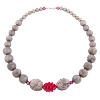 Kette Rundperlen grau Spiralperle pink
